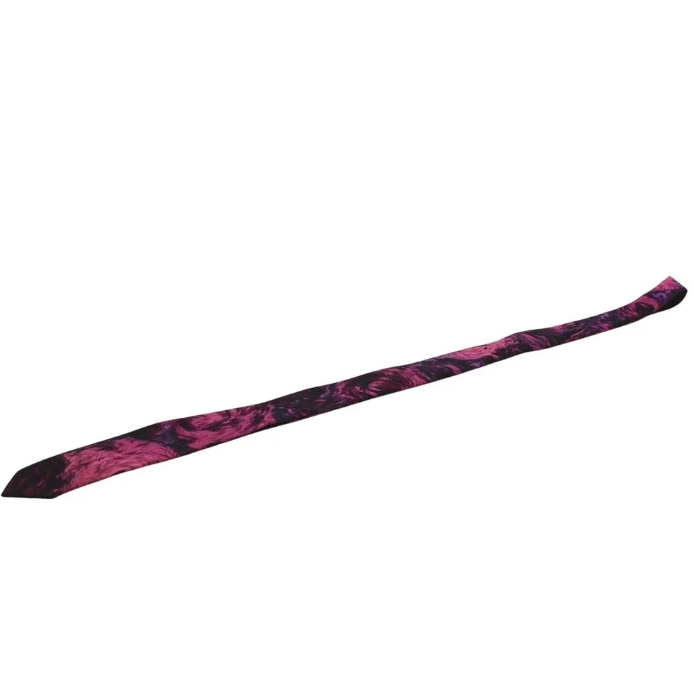 60s Vintage Skinny Tie 100% Cotton Pink Purple Black Psychedelic Rose Print